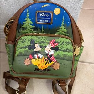 Loungefly Disney Mickey and Minnie Campfire Backpack - Blue, Green, Brown